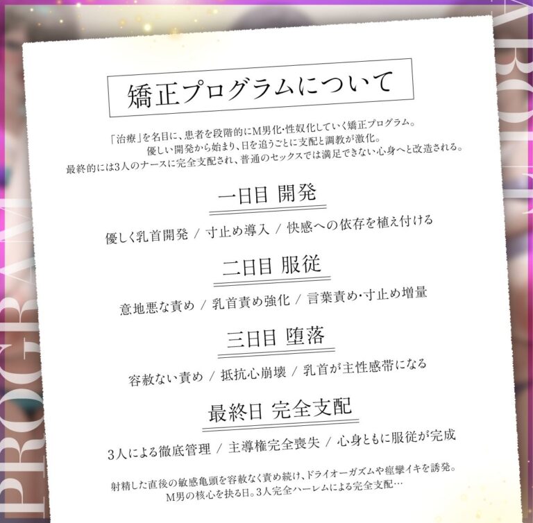 【4泊5日×ハーレムナース】勃起不全で入院したら夜勤ナースに見回りのたびに寸止め&大量射精させられる話【CV柚木つばめ】【CV分倍河原シホ】【CV秋山はるる】 公式サンプル 2